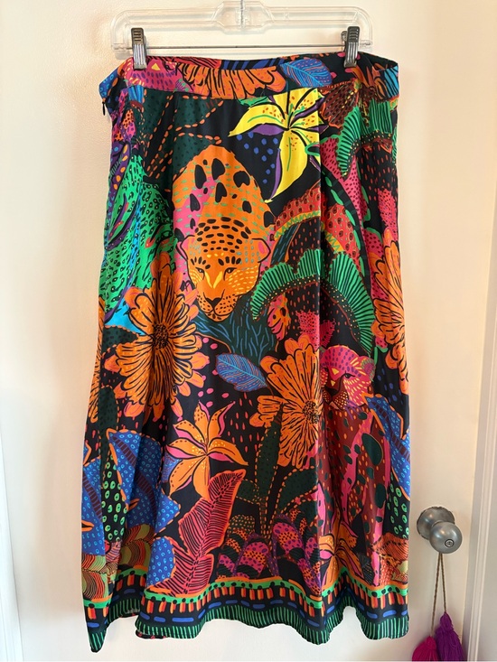 FARM Rio Dresses & Skirts - FARM RIO Black COOL LEOPARD MIDI Skirt! Bold Colorful floral & Animal print. XL